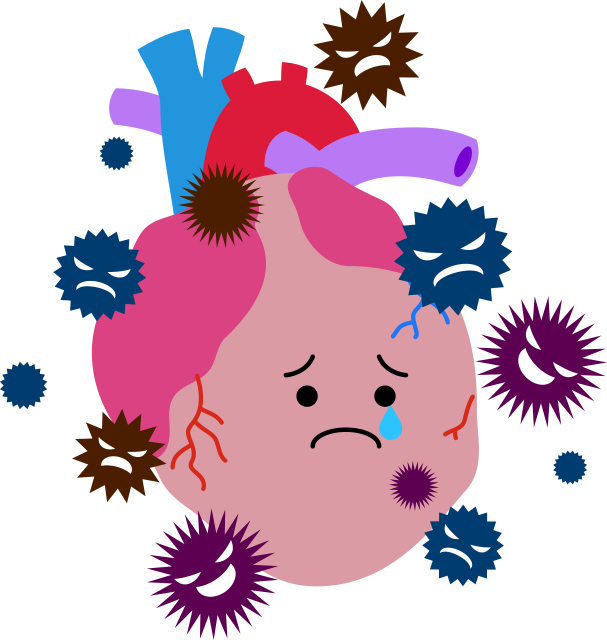 心不全のイメージイラスト(息切れやむくみなどの症状を表現した心臓の図)